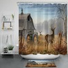 Wildlife Scenic Shower Curtain - Autumn Forest Deers Farmhouse Barn Tractors
