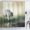 Wildlife Shower Curtain, Albino Tiger Animal Lover Print, Cloth Fabric Bathroom Decor, Green And White