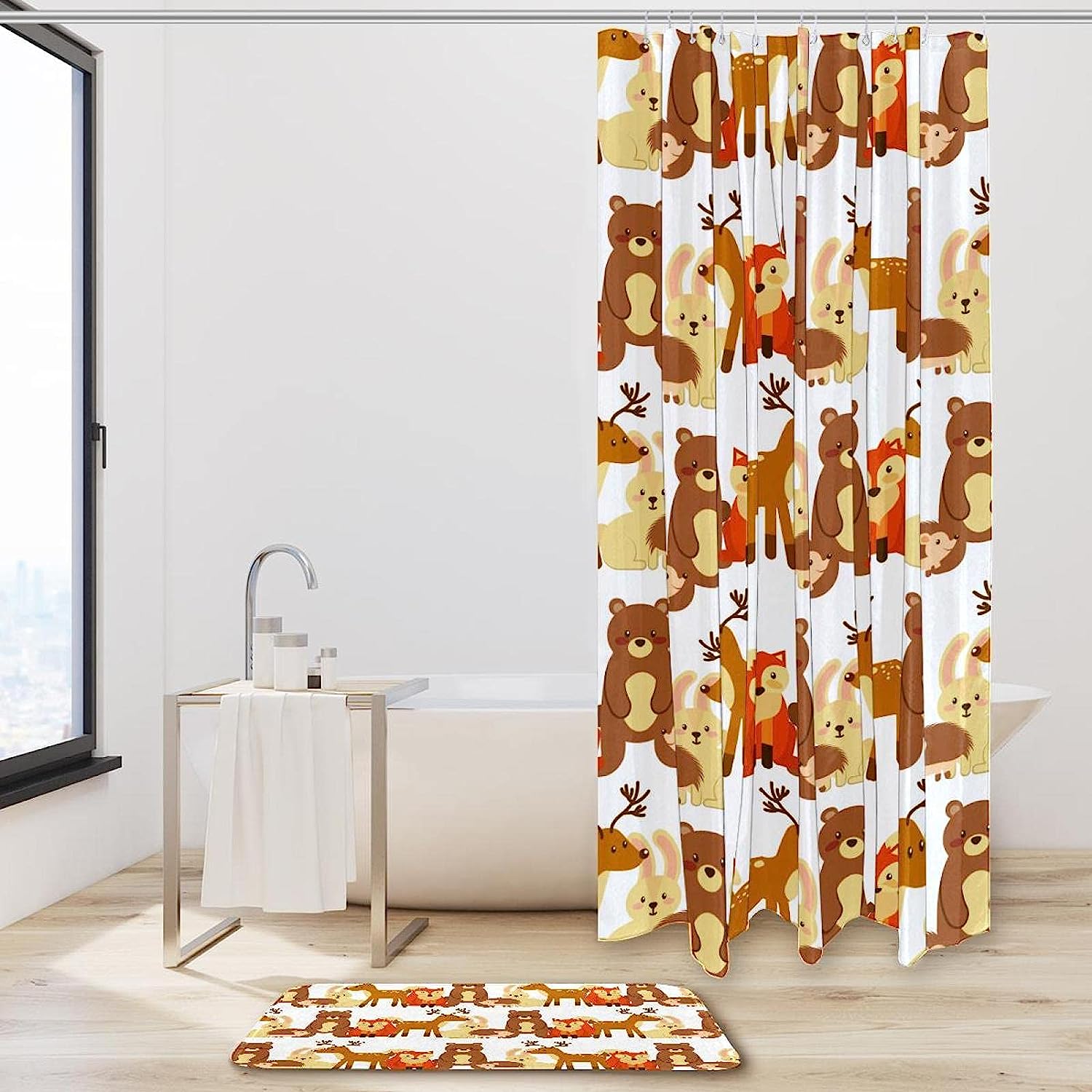 Wildlife Shower Curtain With Bears, Foxes, And Deer Print, Waterproof Bath Curtain For Bathroom - Image 2