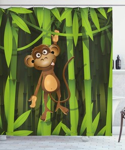 Wildlife Theme Illustration Of A Monkey In The Woodland Shower Curtain - Cloth Fabric Bathroom Decor