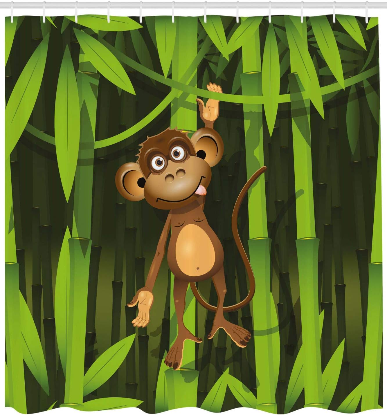 Wildlife Theme Illustration Of A Monkey In The Woodland Shower Curtain - Cloth Fabric Bathroom Decor - Image 2