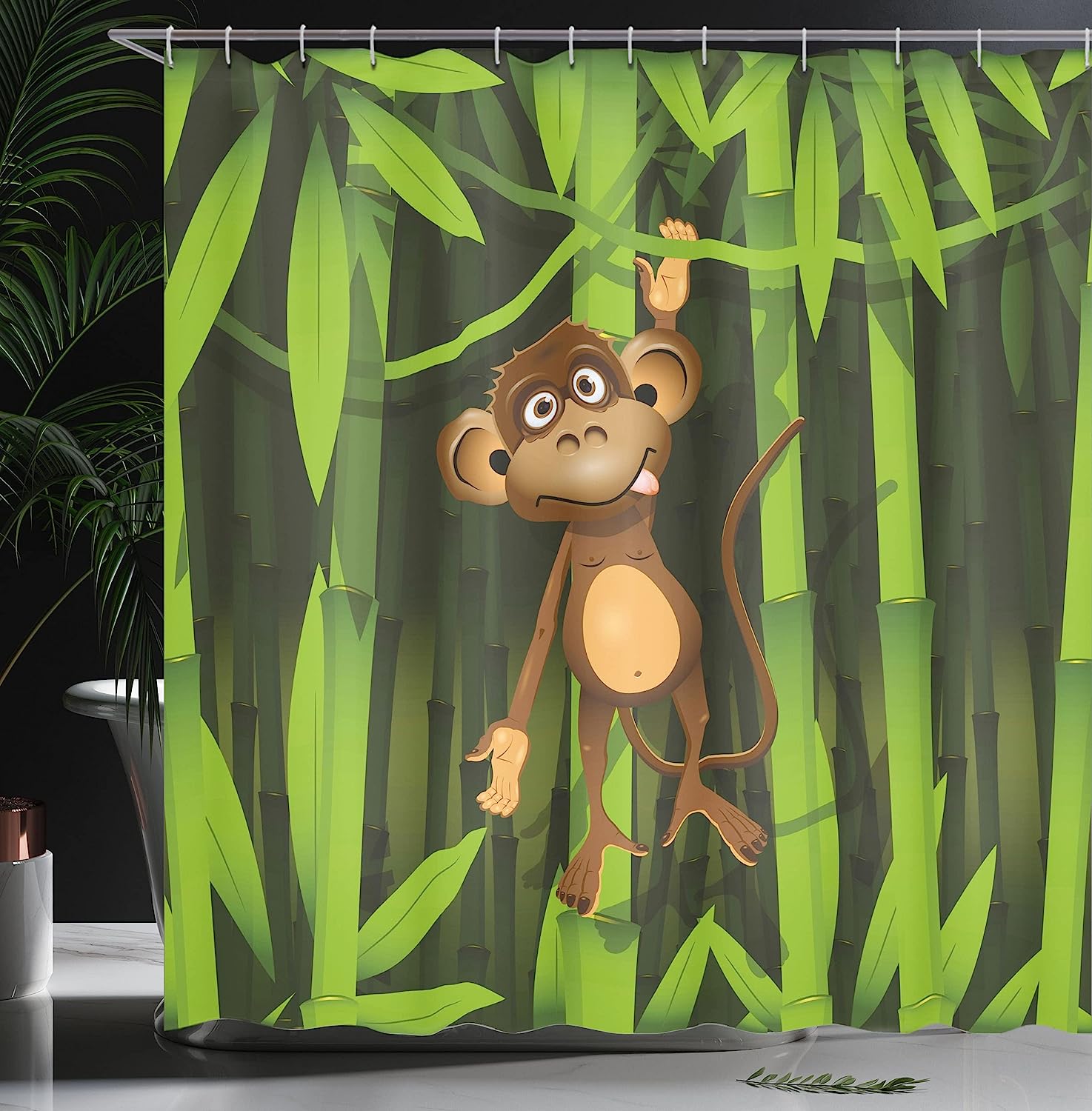 Wildlife Theme Illustration Of A Monkey In The Woodland Shower Curtain - Cloth Fabric Bathroom Decor - Image 3