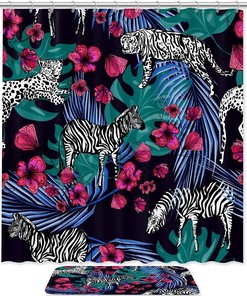 Wildlife Theme Shower Curtain with Zebras and Leopards for Unique Bathroom Decor