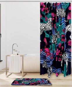 Wildlife Theme Shower Curtain with Zebras and Leopards for Unique Bathroom Decor