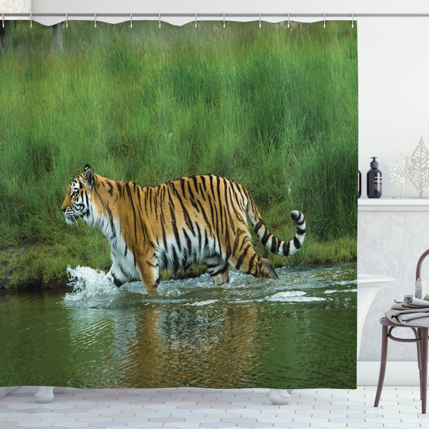 Wildlife Tiger Shower Curtain for Safari-Inspired Bathroom Decor