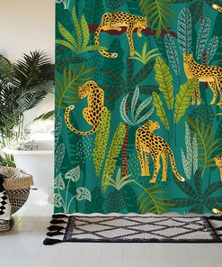 Wildlife Tigers and Leopards in Jungle Shower Curtain for Nature-Inspired Bathroom Decor