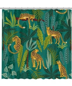 Wildlife Tigers and Leopards in Jungle Shower Curtain for Nature-Inspired Bathroom Decor
