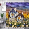 Wildlife Wolf Shower Curtain In White Blue Daisy Flower Sunset Fantasy Forest Landscape