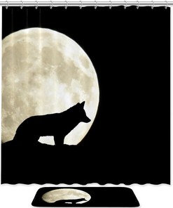 Wildlife Wolf and Moon Pattern Shower Curtain for Bathroom 