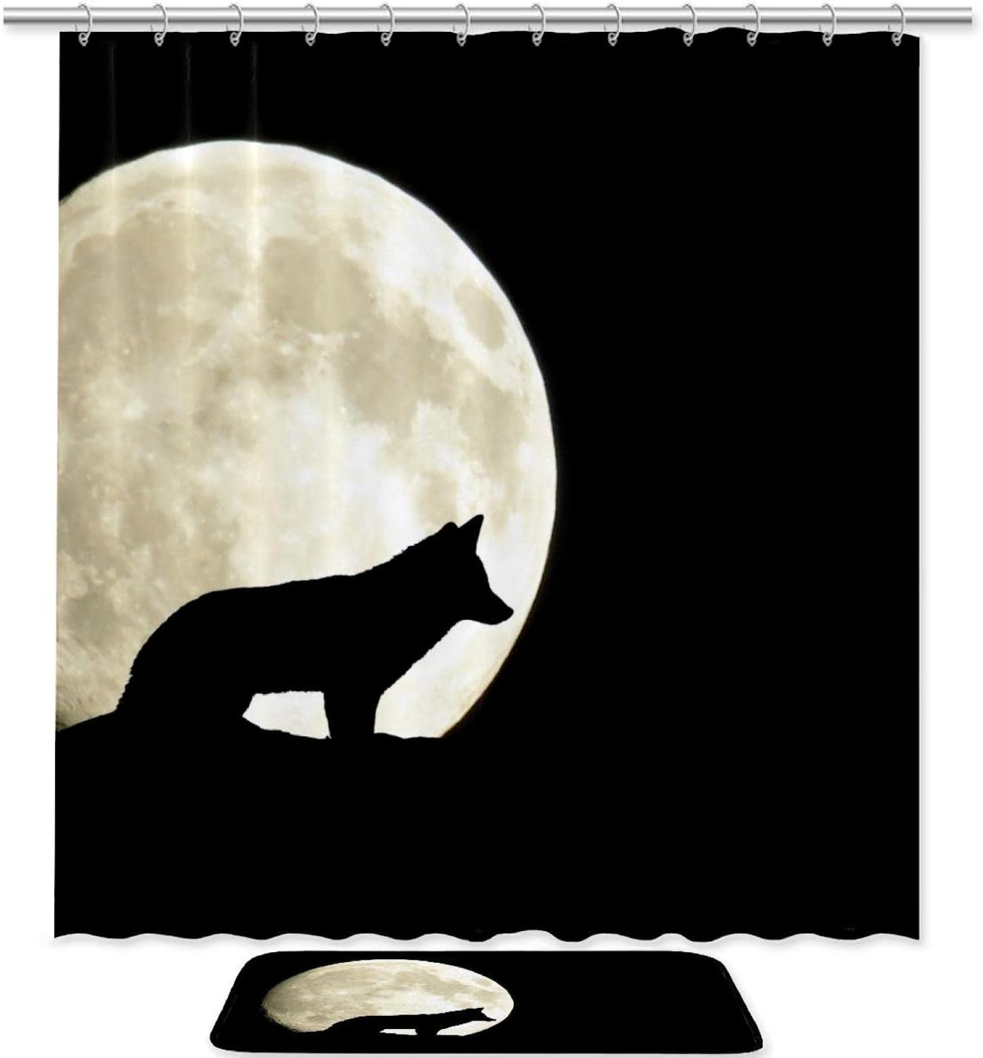Wildlife Wolf and Moon Pattern Shower Curtain for Bathroom