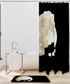 Wildlife Wolf and Moon Pattern Shower Curtain for Bathroom