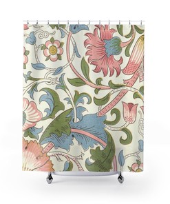 William Morris Antique Lodden Pink Blue Cream Pattern Vintage English Floral Bathroom Accessory Shower Curtain