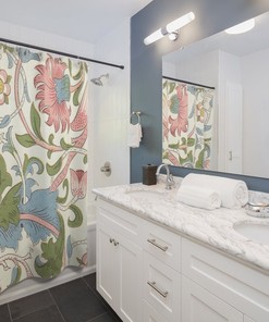 William Morris Antique Lodden Pink Blue Cream Pattern Vintage English Floral Bathroom Accessory Shower Curtain