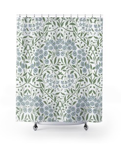 William Morris Antique Wild Flower Pattern Vintage English Floral Bathroom Accessory Shower Curtain