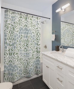 William Morris Antique Wild Flower Pattern Vintage English Floral Bathroom Accessory Shower Curtain