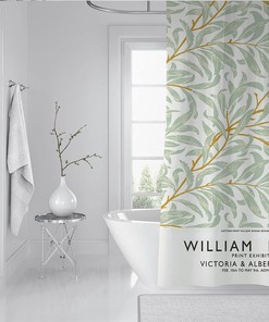 William Morris Bright Green Plant Shower Curtain for a Vibrant and Refreshing Bathroom Decor