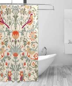 William Morris Flower Pattern Shower Curtain - Narrow Fall Farmhouse Bath Decor