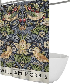 William Morris Flower and Bird Shower Curtain for a Nature-inspired and Serene Bathroom Decor