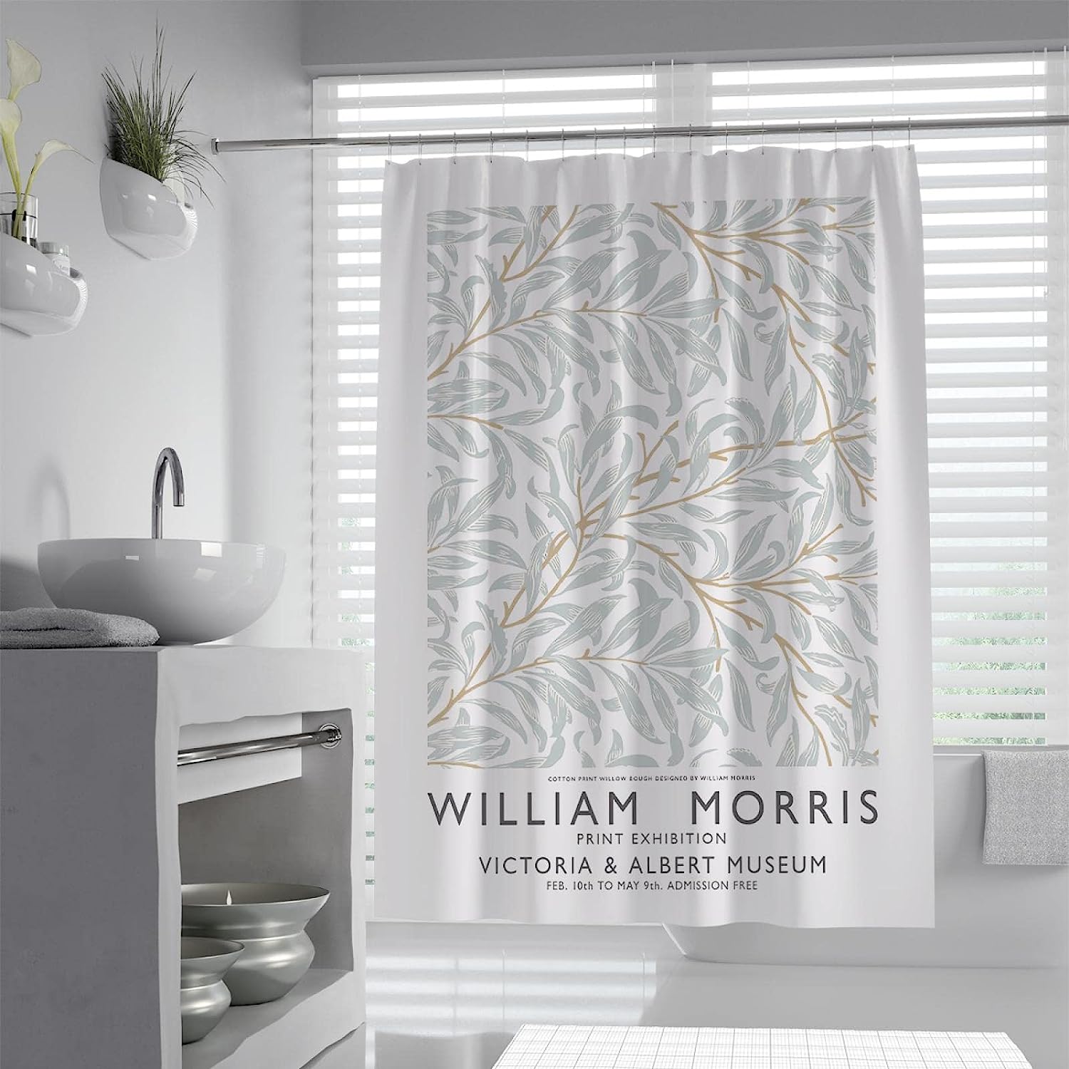 William Morris Leaves Print Shower Curtain - Dry and Wet Separation Partition Curtain