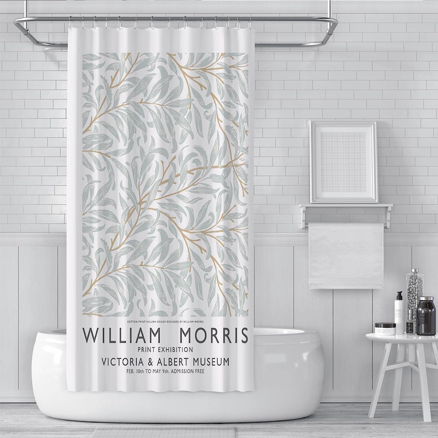 William Morris Leaves Print Shower Curtain - Dry and Wet Separation Partition Curtain