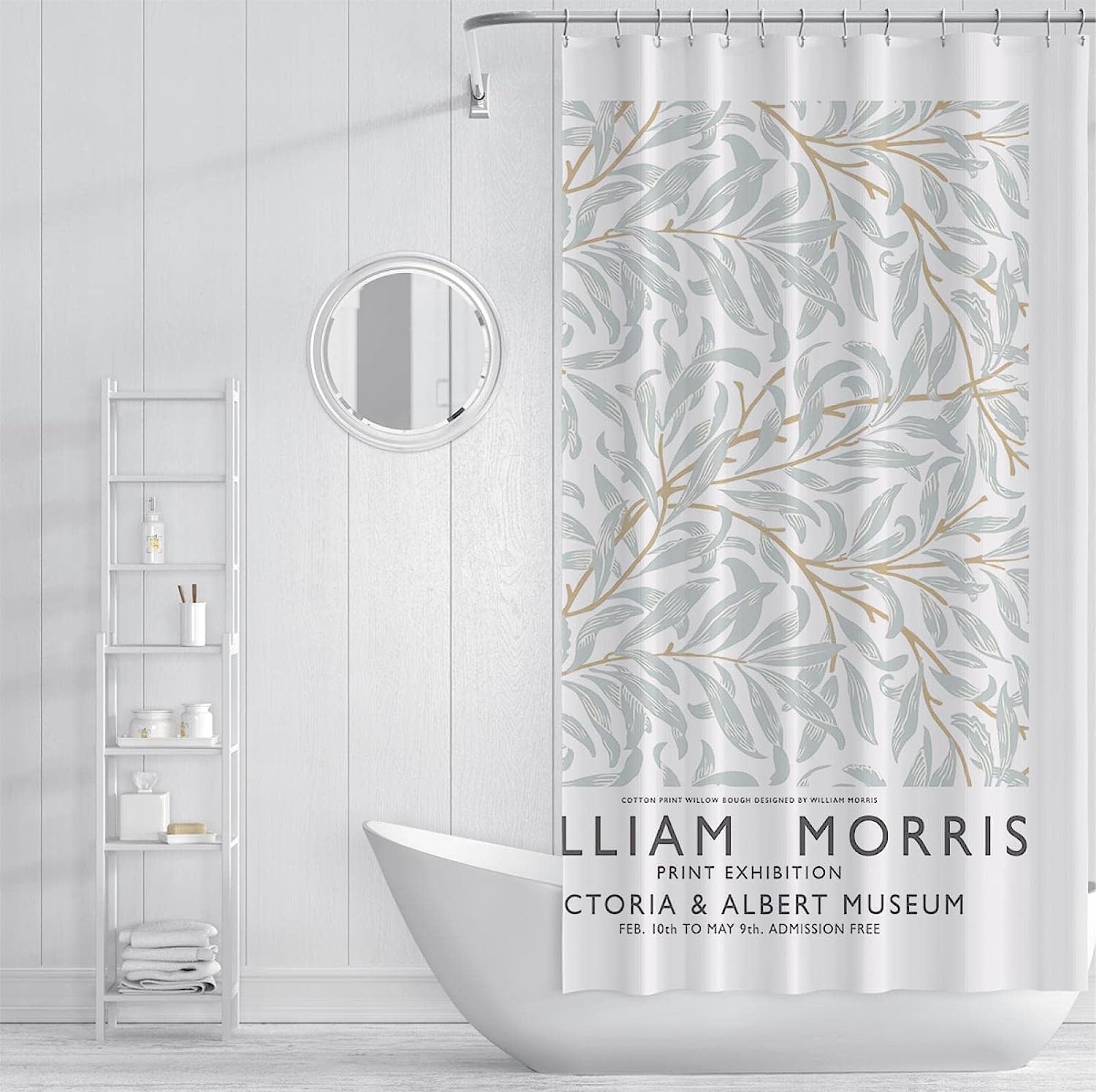 William Morris Leaves Print Shower Curtain - Dry and Wet Separation Partition Curtain