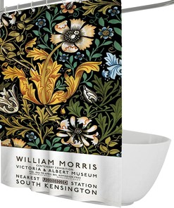 William Morris Minimalist Green Plant Yellow Flower Shower Curtain for a Modern and Chic Bathroom Decor