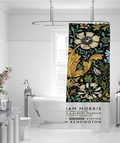 William Morris Minimalist Green Plant Yellow Flower Shower Curtain for a Modern and Chic Bathroom Decor