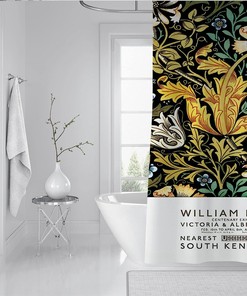 William Morris Minimalist Green Plant Yellow Flower Shower Curtain for a Modern and Chic Bathroom Decor