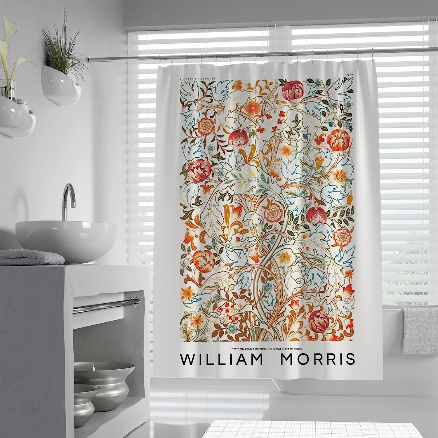 William Morris Orange Flower Shower Curtain - Modern Simple Art Bathroom Decor