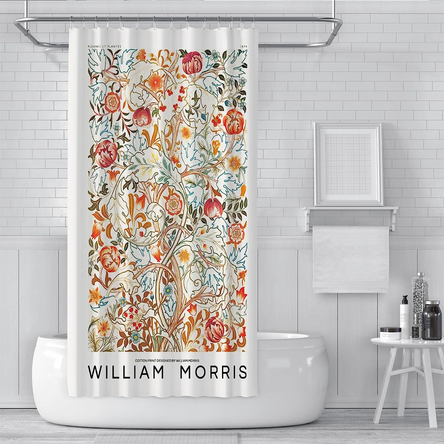 William Morris Orange Flower Shower Curtain - Modern Simple Art Bathroom Decor