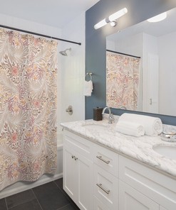 William Morris Pink Flower Shower Curtain - Elegant Pink And Yellow Floral Print, Nature Curtain Theme