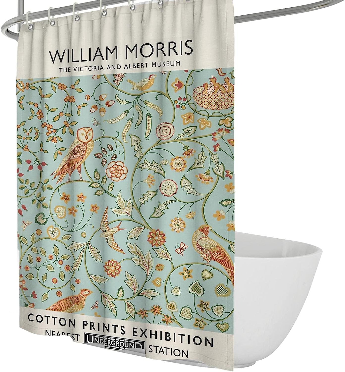 William Morris Plant and Owl Waterproof Shower Curtain for a Chic and Nature-inspired Bathroom Decor