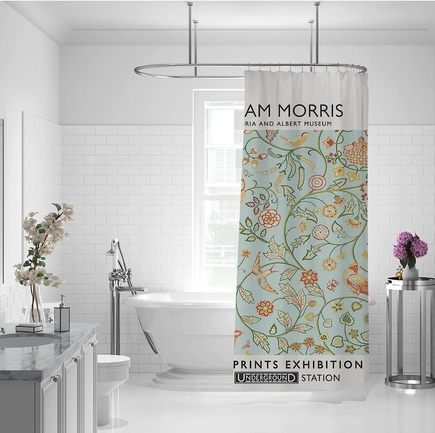 William Morris Plant and Owl Waterproof Shower Curtain for a Chic and Nature-inspired Bathroom Decor