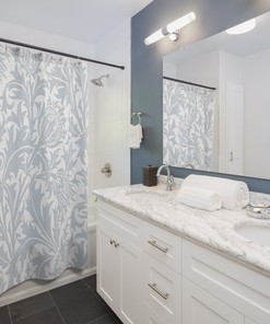 William Morris Shower Curtain with Thistle Silver Grey & White Antique Pattern Print Bath Decor