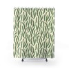 William Morris Style Cream Green Leaves Pattern Shower Curtain, Art Nouveau Summer Leaf Decor for Boho Bathroom