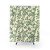 William Morris Style Cream Green Vine Pattern Shower Curtain, Artistic Bohemian Design for Trailing Leaves Art