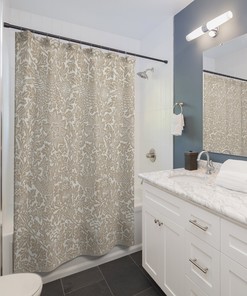 William Morris Vintage English Bathroom Accessory with Bird & Anemone Cafe au Lait Beige Antique Bathroom Shower Curtain