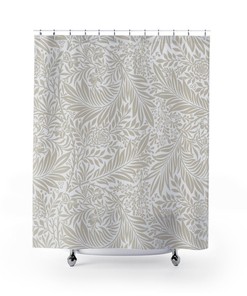 William Morris Vintage English Bathroom Accessory with Soft Beige Latte White Shower Curtain