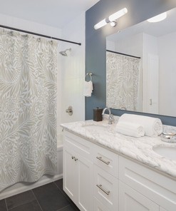William Morris Vintage English Bathroom Accessory with Soft Beige Latte White Shower Curtain