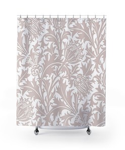 William Morris Vintage English Bathroom Accessory with Soft Beige & White Thistle Shower Curtain