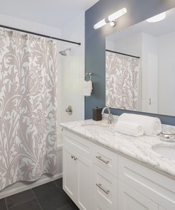 William Morris Vintage English Bathroom Accessory with Soft Beige & White Thistle Shower Curtain