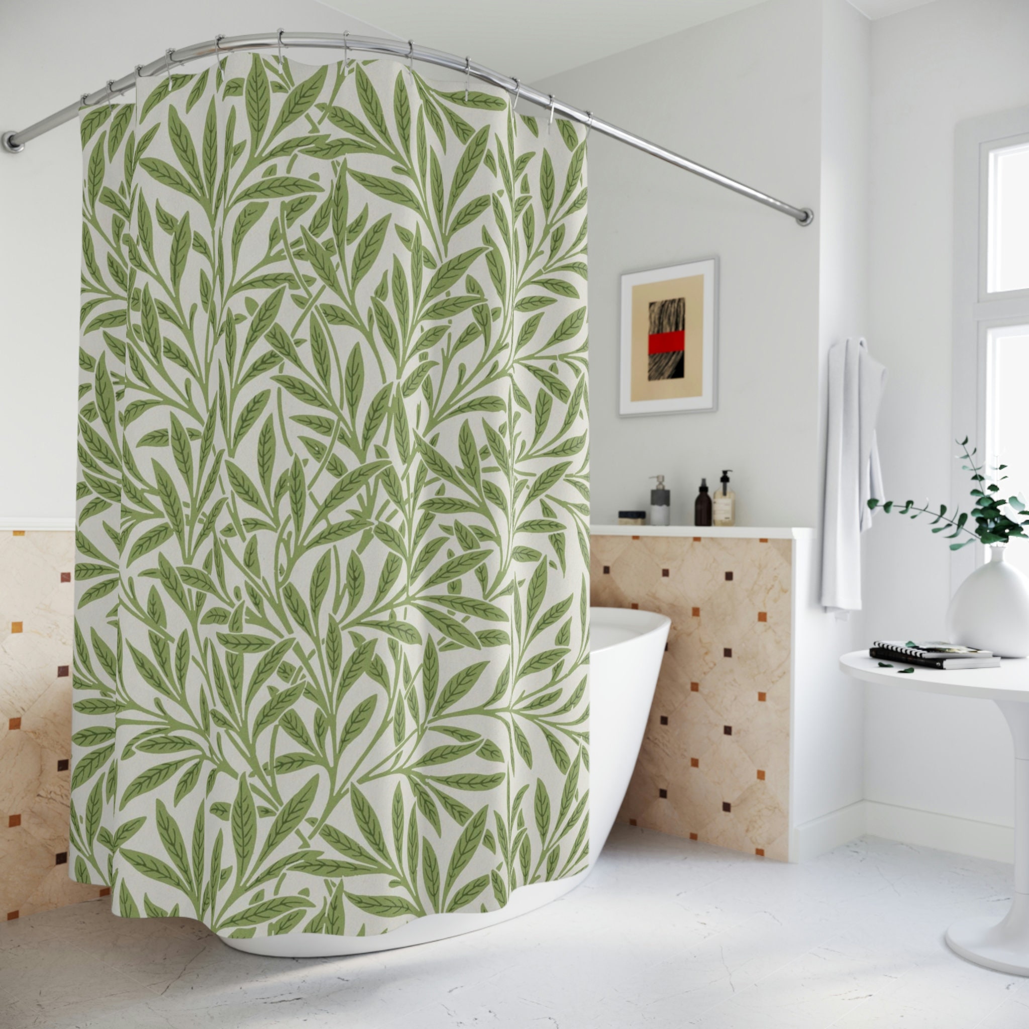 William Morris Willow Pattern Shower Curtain in Vintage-Inspired Design for the Modern Romantic Bathroom