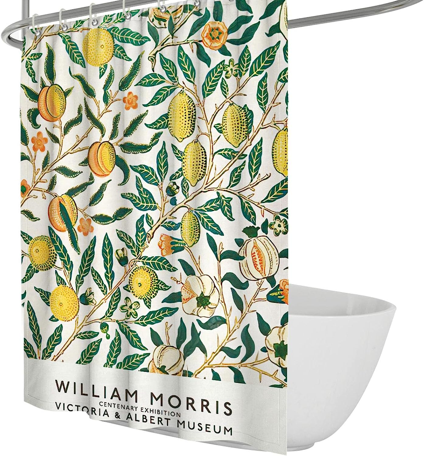 William Morris Yellow Lemon and Green Branch Shower Curtain for a Refreshing and Vibrant Bathroom Decor