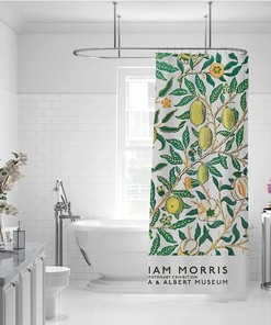 William Morris Yellow Lemon and Green Branch Shower Curtain for a Refreshing and Vibrant Bathroom Decor