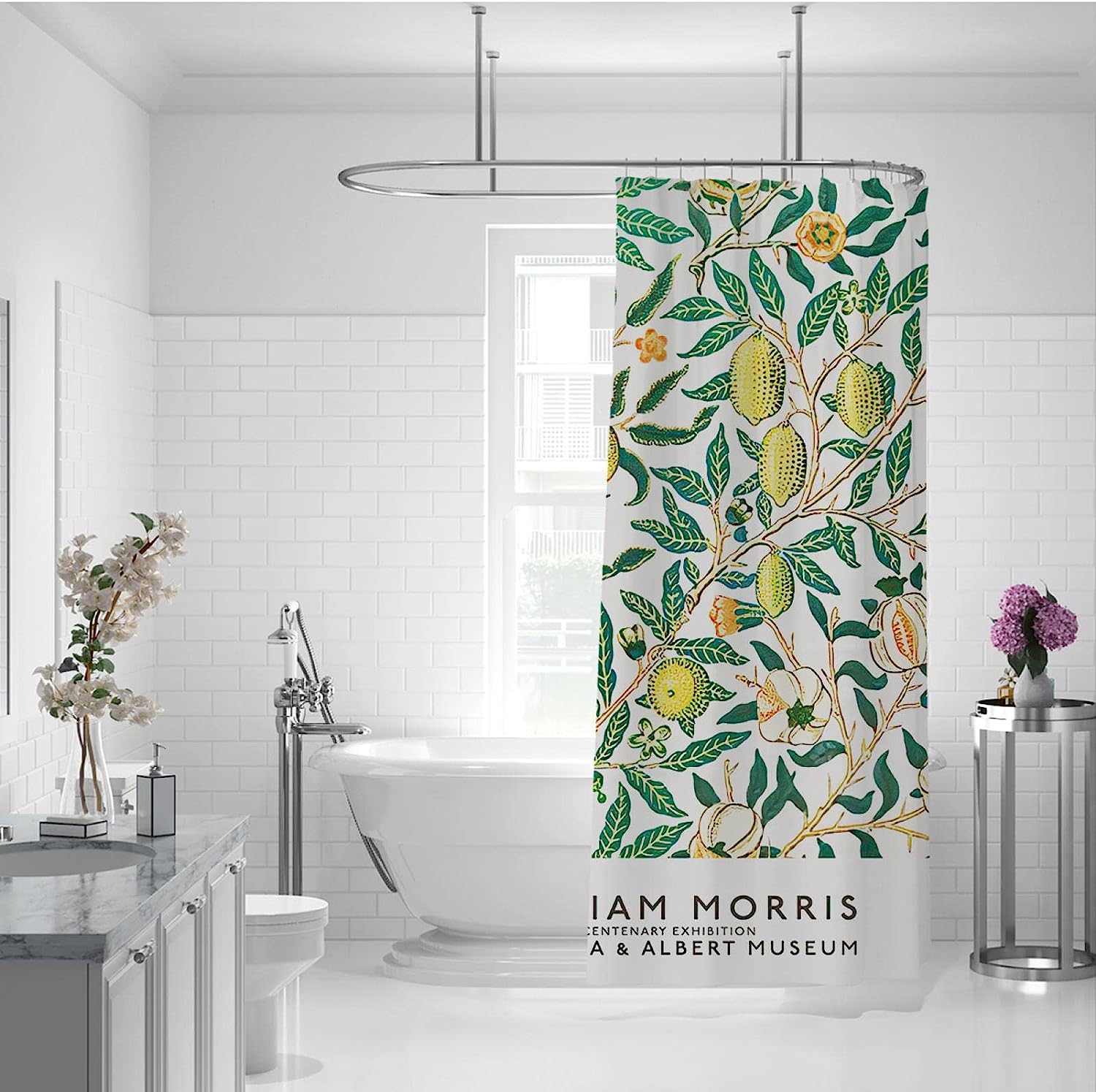 William Morris Yellow Lemon and Green Branch Shower Curtain for a Refreshing and Vibrant Bathroom Decor