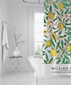 William Morris Yellow Lemon and Green Branch Shower Curtain for a Refreshing and Vibrant Bathroom Decor