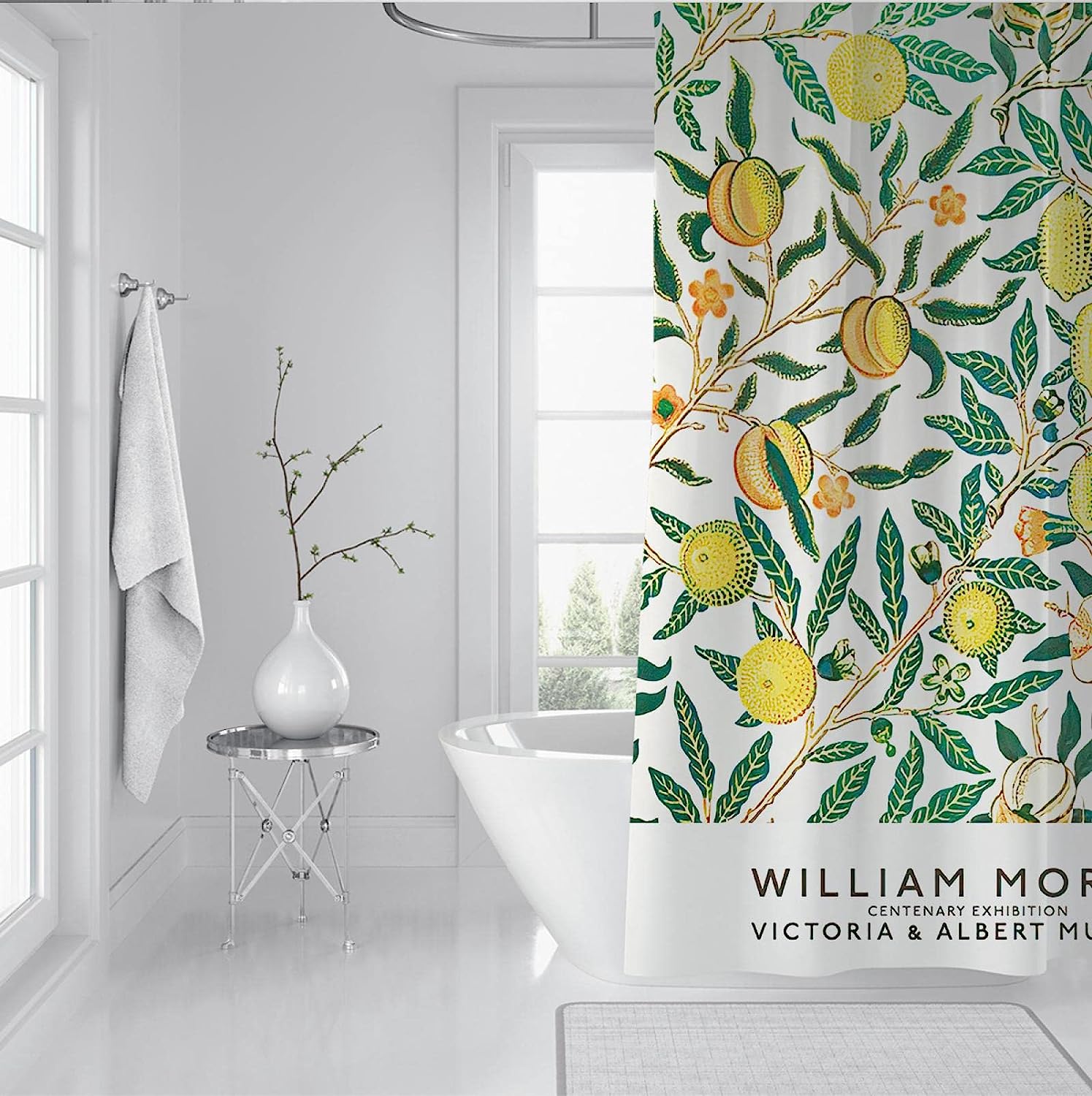 William Morris Yellow Lemon and Green Branch Shower Curtain for a Refreshing and Vibrant Bathroom Decor