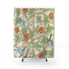William Morris-Inspired Bird Shower Curtain with Vintage Floral Print for a Romantic and Nostalgic Bathroom