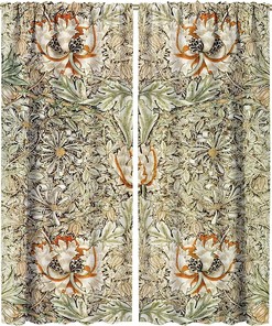 William Morris-Inspired Vintage Art Blackout Curtains in Honeysuckle Vintage Floral Design for Your Living Room