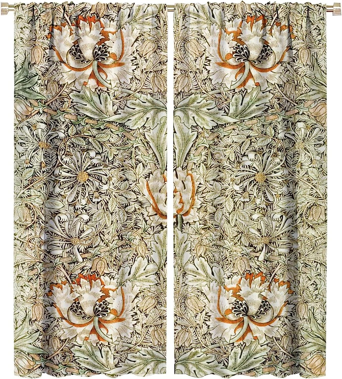 William Morris-Inspired Vintage Art Blackout Curtains in Honeysuckle Vintage Floral Design for Your Living Room